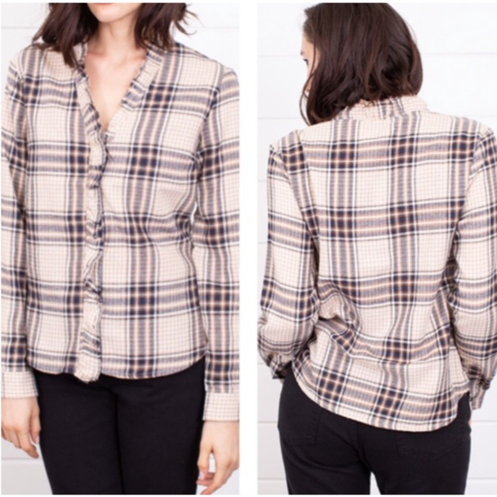 HEARTLOOM Keiko Tartan Plaid Raw Edge Flannel Top